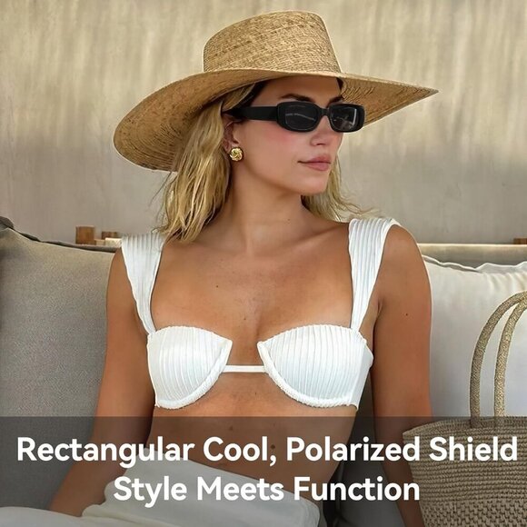 Trendy Rectangle Sunglasses Women and Men Retro Square UV400 Fashion Shades - Picture 4 of 6